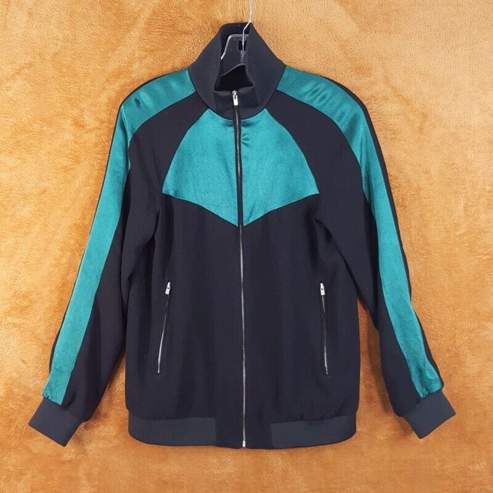 MAJE Womens Jacket Size 36 Black Green Zip Up Color Block Track Gym Athleisure
